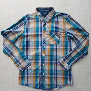 Bench Plaid Button Down Shirt Mens XL Blue Orange Cotton Long Sleeve Casual Work
